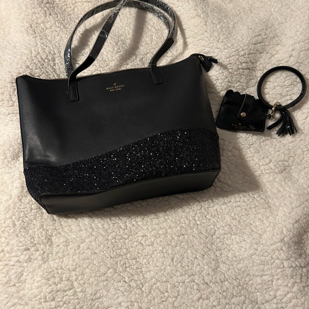 Kate Spade Black Glitter Tote Bag New no tags